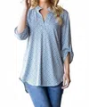 Heimish Usa Women's Roll Up Sleeve Mandarin Top In Blue In Blue