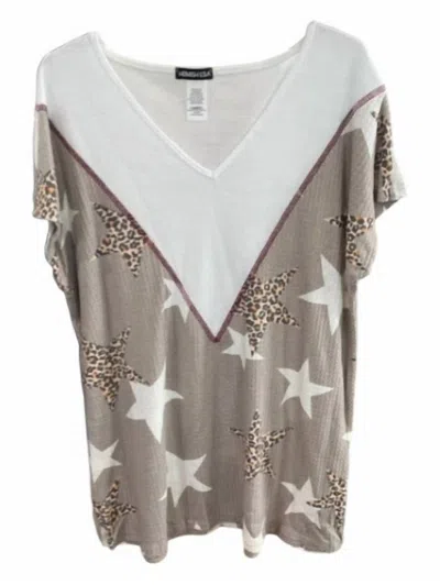 Heimish Usa Women's Short Sleeve Top With Stars - Plus In Beige In Gray