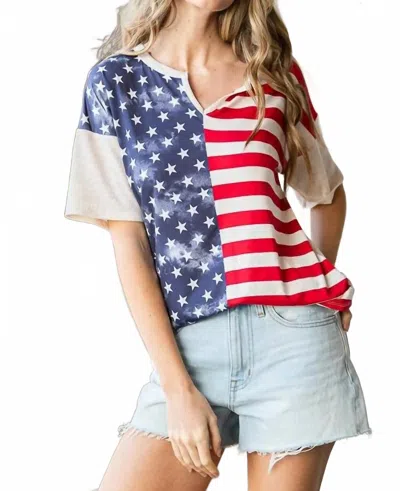 Heimish Usa Women's Solid And Flag Theme Top In Oatmeal In Red
