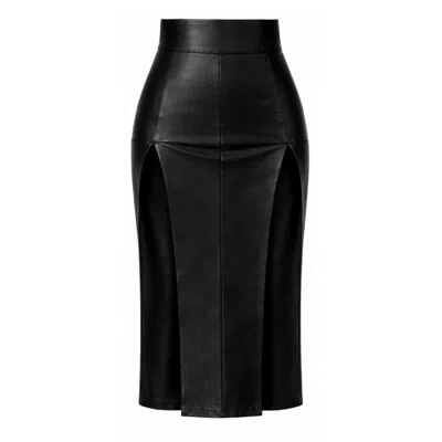 Heira Leatherwear Women's Black Venus Double Slit Ultra Sexy Skirt