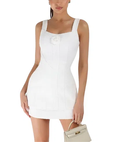 Heiress Beverly Hills Boucle Flower Mini Dress In White