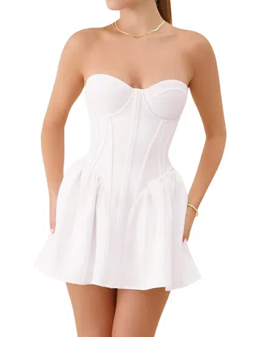 Heiress Beverly Hills Strapless Corset Cotton Poplin A-line Mini Dress In White