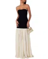 Heiress Beverly Hills Strapless Cream Chiffon Maxi Dress In Black