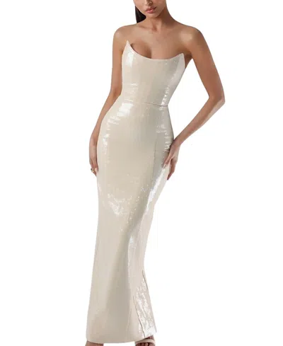 Heiress Beverly Hills Strapless Sequin Corset Maxi Dress In Brown