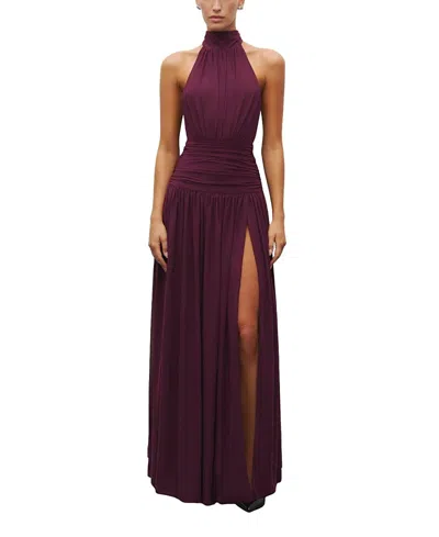 Heiress Beverly Hills The Halter Slit Gown In Burgundy