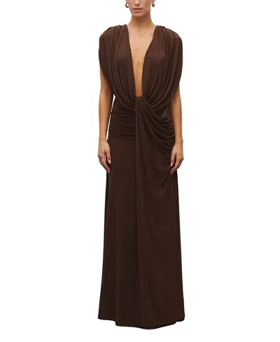 Heiress Beverly Hills The Plunge Drape Gown In Brown