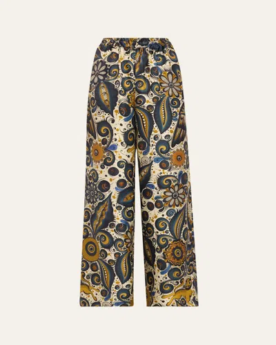 Heirlome Alvarez Nogal Silk Wide-leg Pull-on Trousers In Multi