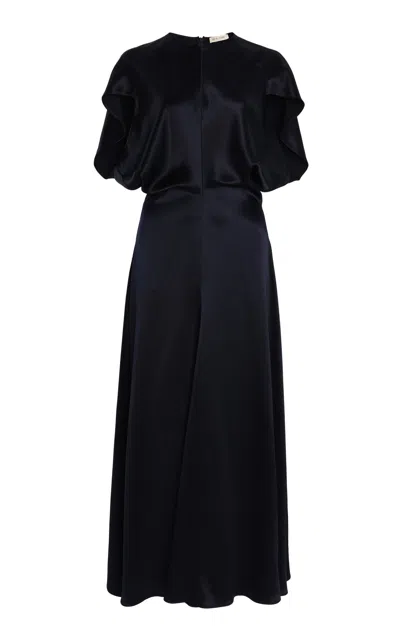 Heirlome Anais Draped Silk Maxi Dress In Navy