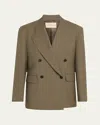 Heirlome Antonella Double-breasted Wool Twill Blazer In Pewter Green