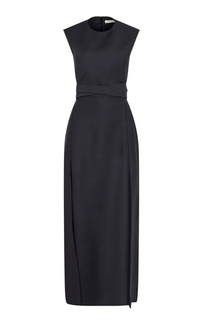 Heirlome Audrey Open-back Wool-silk Maxi Dress In Black