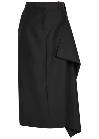Heirlome Augusta Draped Wool And Silk-blend Midi Skirt In Black