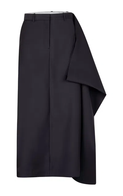 Heirlome Augusta Draped Wool-silk Midi Skirt In Black