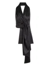 Heirlome Barbara Gathered Draped Silk-satin Halterneck Blouse In Black