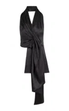 Heirlome Barbara Gathered Draped Silk-satin Halterneck Blouse In Black