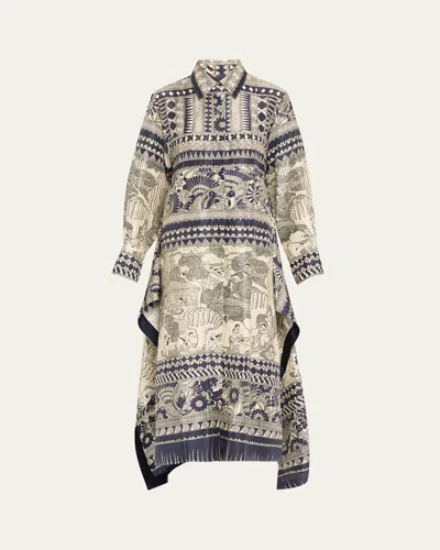 Heirlome Camille Rcc-print Long-sleeve Maxi Shirtdress In Navyivory Multi
