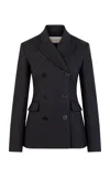 Heirlome Carolyn Double-breasted Stretch-wool Blazer In Black