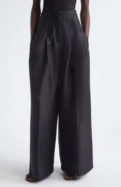 Heirlome Condesa Corseted Shantung Silk Trousers In Black
