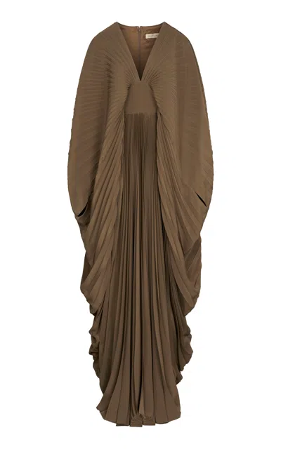 Heirlome Dana Pleated Satin Maxi Dress In Brown