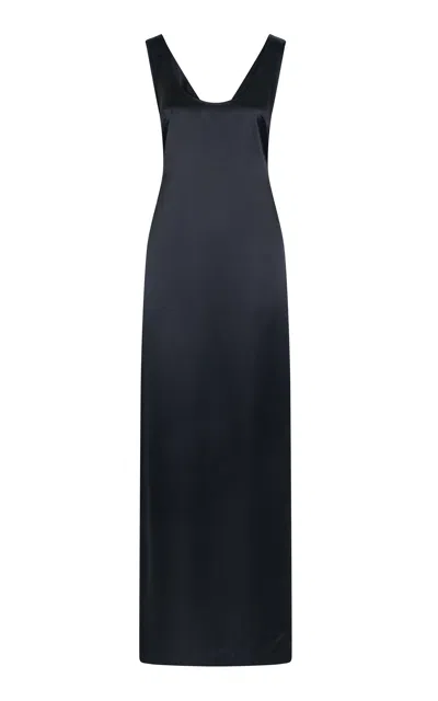 Heirlome Delphine Silk Satin Maxi Dress In Blue