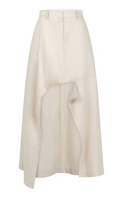 Heirlome Elana Asymmetric Silk Midi Skirt In Neutral