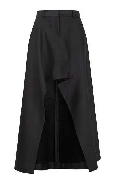 Heirlome Elana Textured Wool-silk Midi Skirt In Black