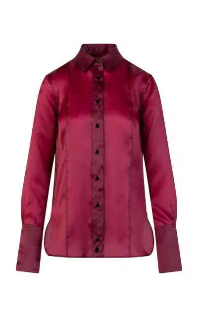 Heirlome Ella Button-down Organza Shirt In Burgundy