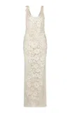 Heirlome Emily Flower-detailed Knit Silk Gown In Ivory