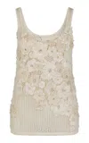 Heirlome Emily Flower-detailed Knit Silk Tank Top In Ivory