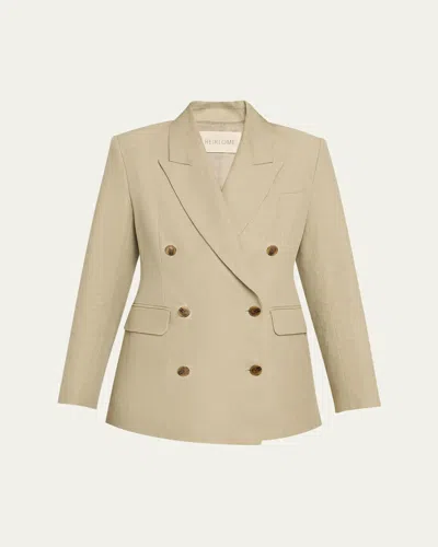 Heirlome Estelle Double-breasted Blazer In Linen In Green