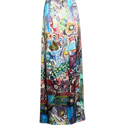 Heirlome Florence Print Silk Shantung Maxi Skirt In Blue
