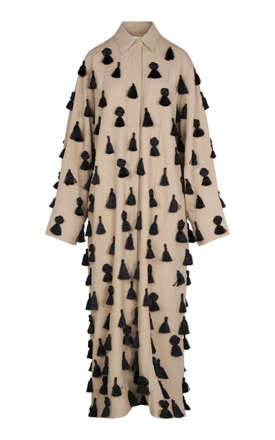 Heirlome Freyja Tasseled Linen Maxi Dress In Neutral