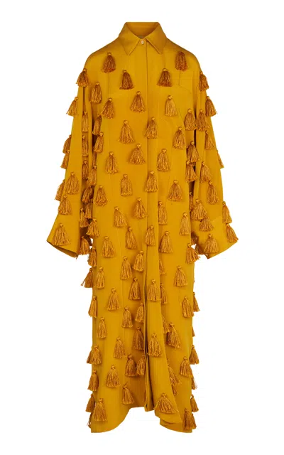 Heirlome Freyja Tasseled Silk Maxi Dress In Yellow