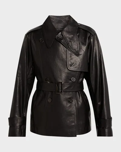 Heirlome Iggy Belted Leather Trench Jacket In Black