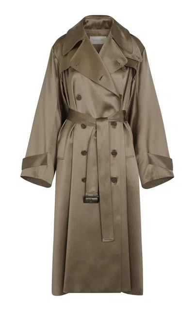 Heirlome James Silk Trench Coat In Brown