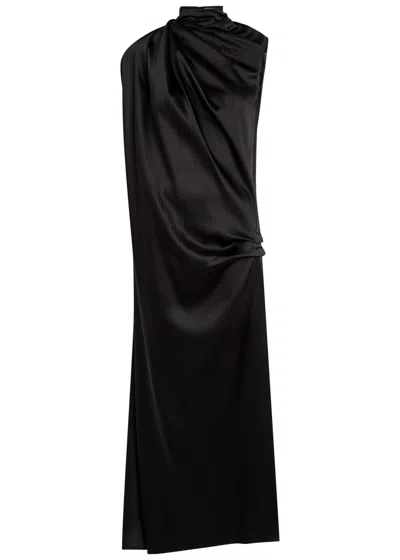Heirlome Kate Draped Asymmetric Midi Dress In Black