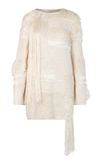 Heirlome Laia Textured Knit-silk Mini Dress In Ivory