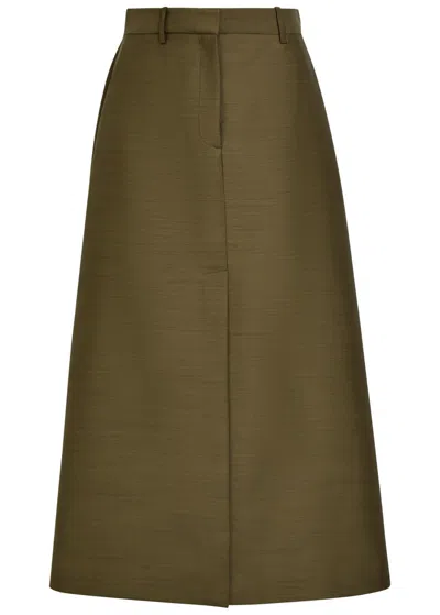 Heirlome Lara Wool And Silk-blend Midi Skirt In Olive