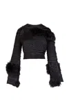 Heirlome Leo Textured Knit-silk Top In Black