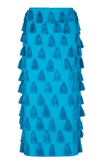 Heirlome Lila Tasseled Silk Maxi Skirt In Blue