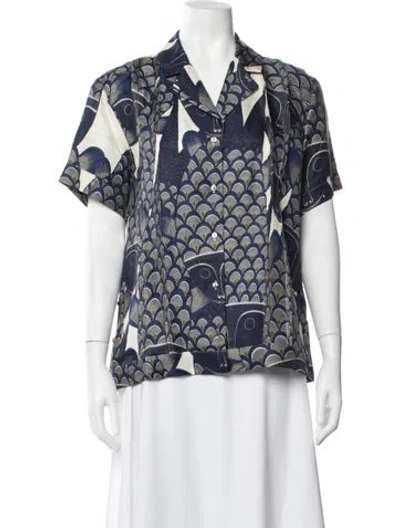 Pre-owned Heirlome Linen Patterned Button-up Top W/ Tags In Blue