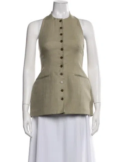 Pre-owned Heirlome Linen Sleeveless Button-up Top In Green