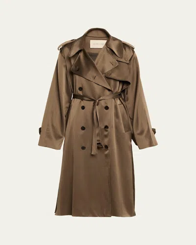 Heirlome Maggie Belted Silk Trench Coat In Brown