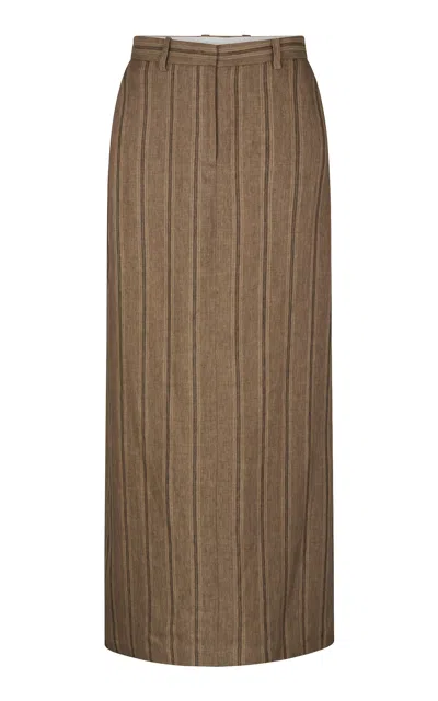 Heirlome Mali Striped Linen Maxi Skirt In Brown