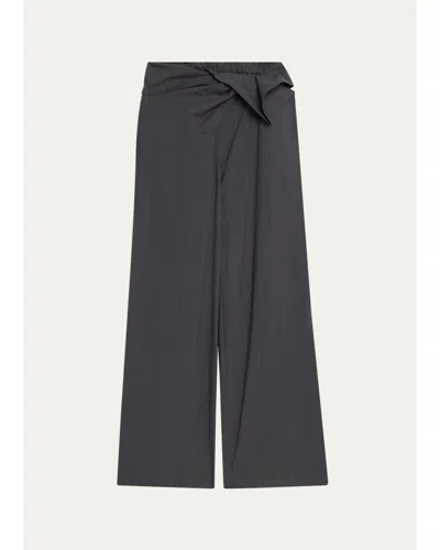 Heirlome Manuela Asymmetric Draped Wool Wide-leg Trousers In Charcoal Grey