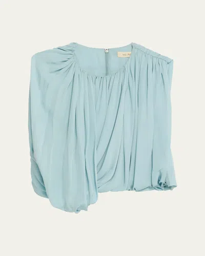 Heirlome Marie Draped Silk Georgette Crop Top In Blue