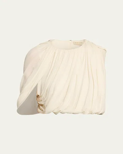 Heirlome Marie Draped Silk Georgette Crop Top In Ivory