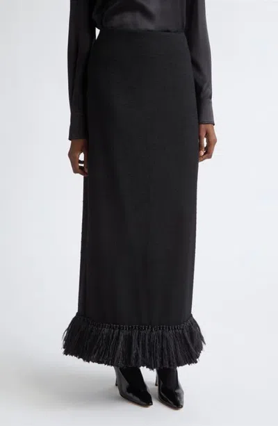 Heirlome Matilde Fringe-detail Wool-blend Maxi Skirt In Black