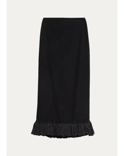 Heirlome Matilde Tassel Fringe Wool Column Skirt In Black