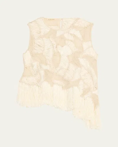 Heirlome Maureen Asymmetric Fringe Embroidered Sleeveless Top In Neutral