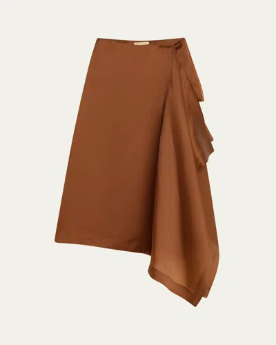Heirlome Mel Draped Silk Organza Midi Skort In Brown